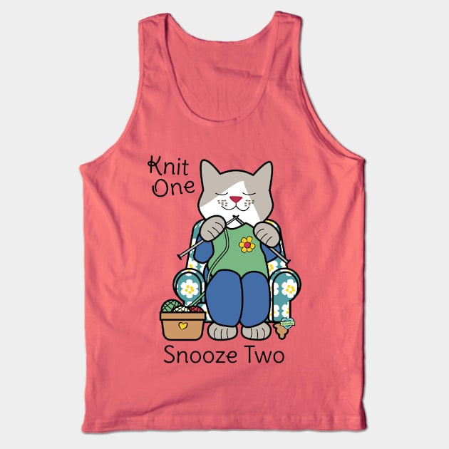 Knit One Snooze Two Knitting Kitty Tank Top by Sue Cervenka